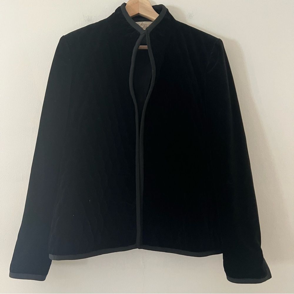 Lilli Ann Vintage Jacket Quilted Velvet Black Size Medium Quiet Luxury Classic
